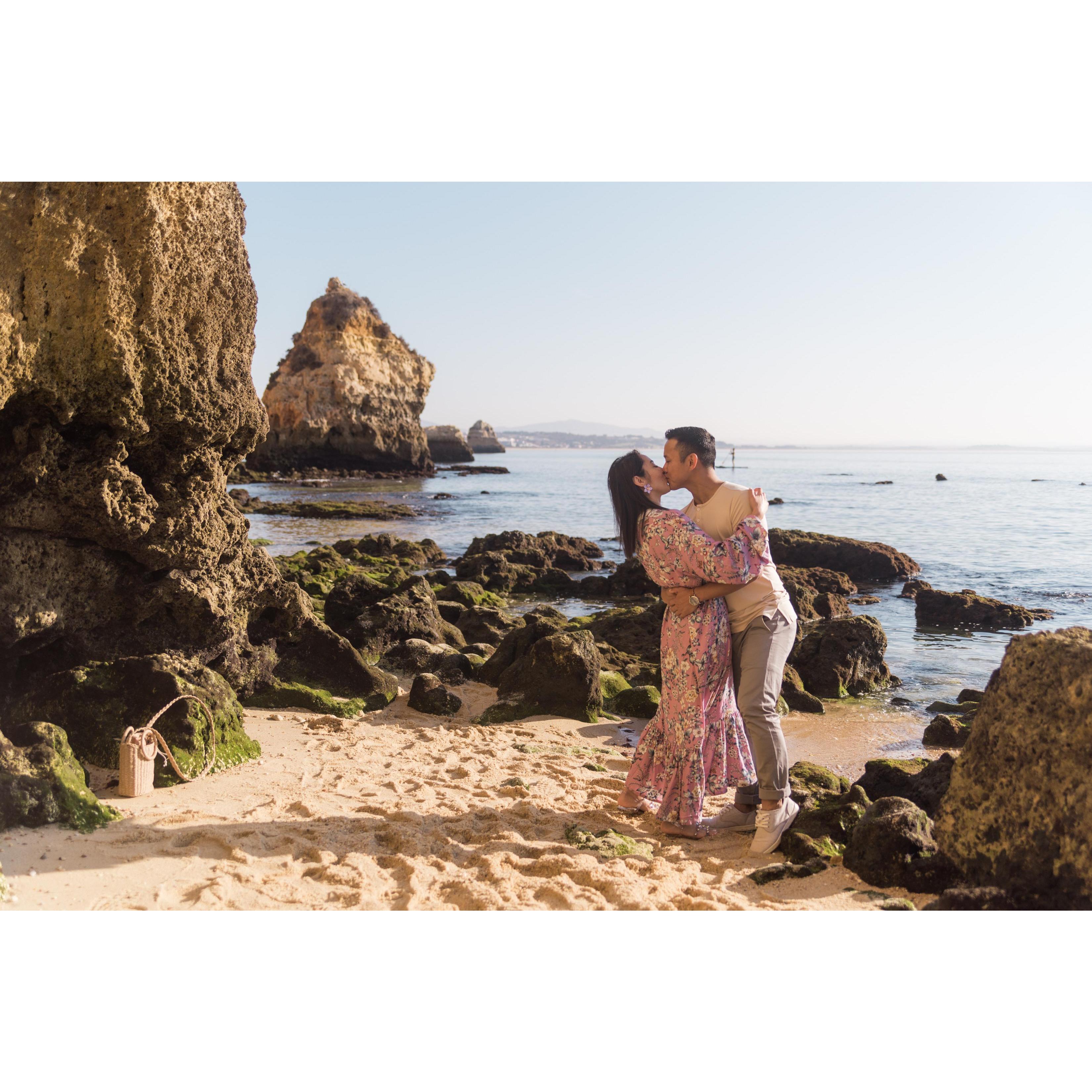 We first snapped this photo right after Chris proposed in Lagos, Portugal.