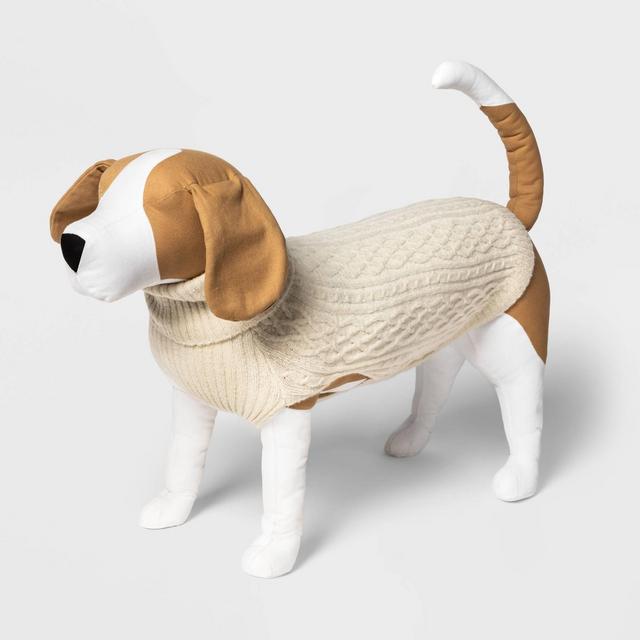 Turtleneck Cable Knit Dog Sweater - Cream - L - Boots & Barkley™