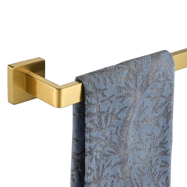 JQK Gold Towel Bar, Rounded Edges 26.41 Inch Towel Rack, 304 Stainless Steel Bathroom Wall Mount, Useable Length 24 Inch, TB250L24-BG