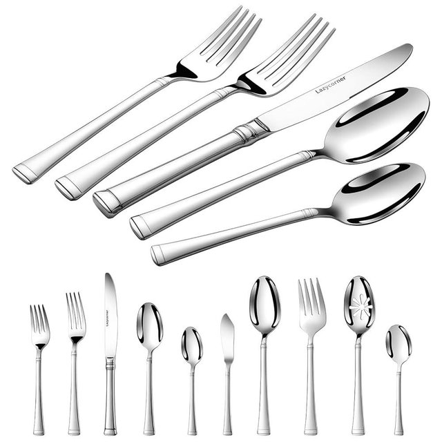 Silverware Set Service for 12, 18/10 Stainless Steel, 65 Piece Set, Flatware Cutlery Set with Serving Utensils, Mirror Polished