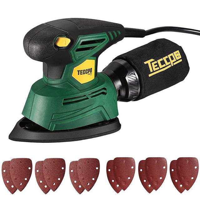 Mouse Detail Sander,TECCPO 14,000 OPM Compact Electirc Sander with 12Pcs Sandpapers, Efficient Dust Collection System,Multi-Function 1.1Amp Hand Sander for Woodworking -TAMS22P
