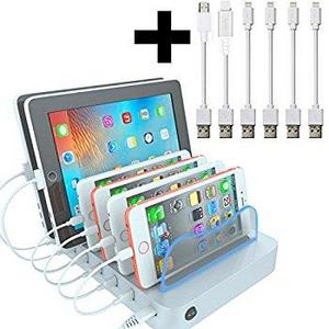 gofanco Charging Station 7 Port 65W, Desktop Charging Stand Organizer for phones, tablets and wearable devices, up to 2.4A – White