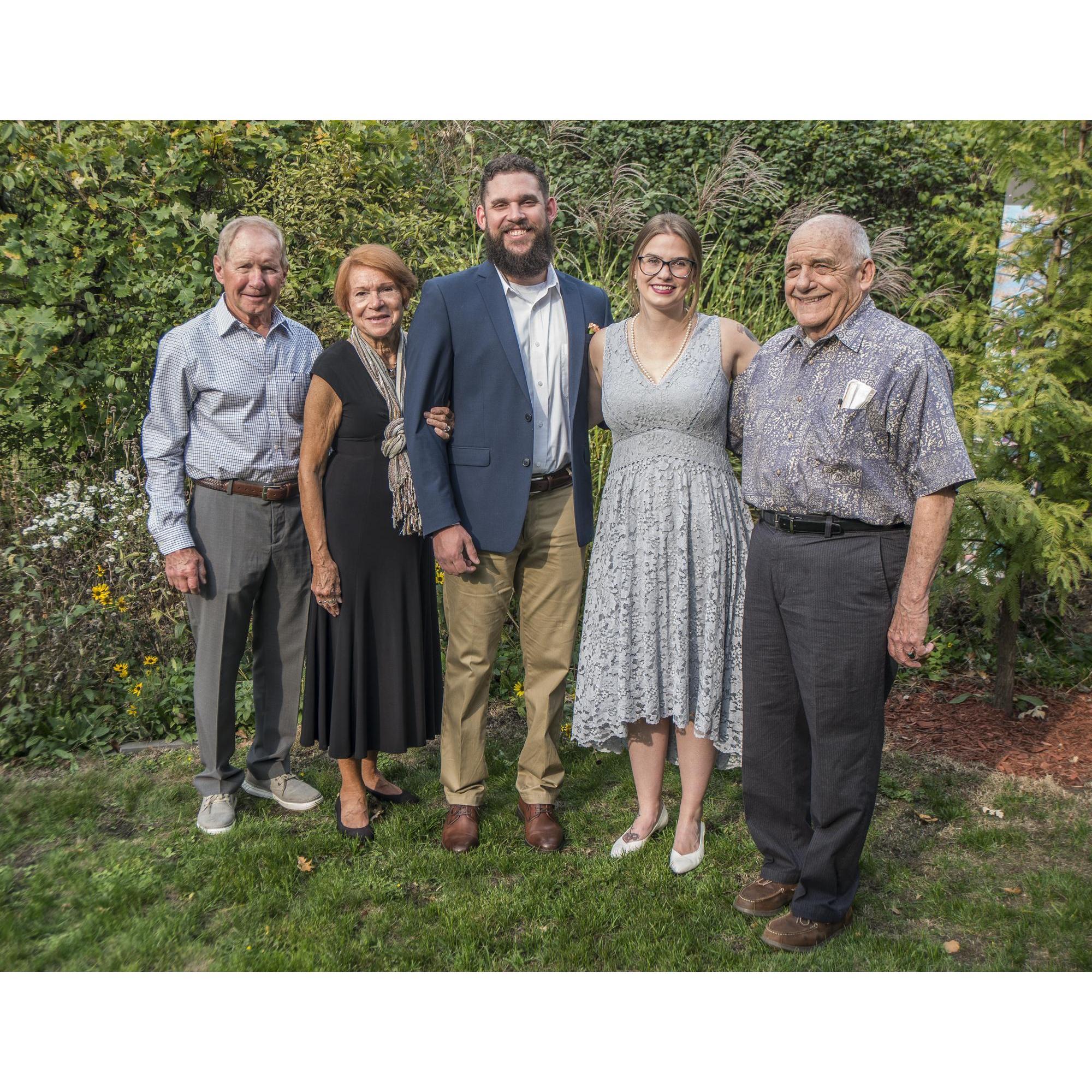 The happy couple with steve's paternal grandparents and maternal grandfather.
