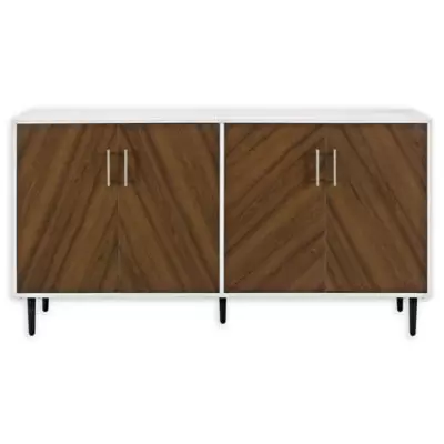 Forest Gate 58" Jade Modern Bookmatch Buffet Console in White/Teak