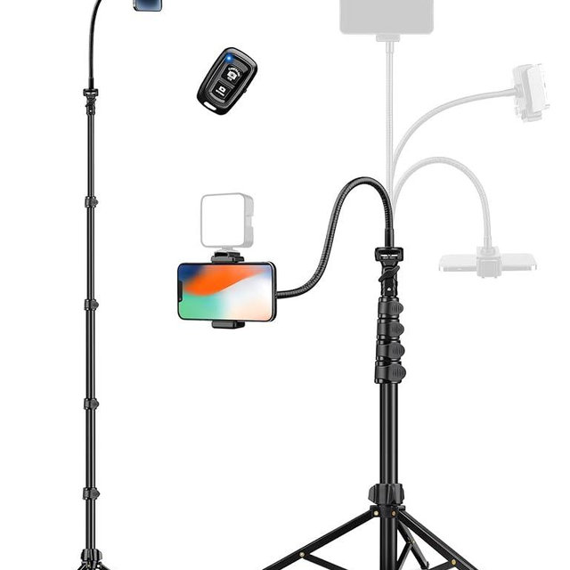 Phone Tripod, 86" Tall Tripod for iPhone with Flexible Gooseneck & Remote, Portable Aluminum Cellphone Stand for Selfies, Video Recording,Travel, Compatible with iPhone Android