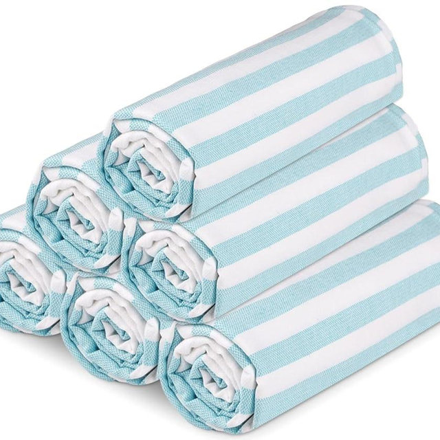 Urban Villa Set of 6 Turkish Beach Towel Oversized 36x72 Absorbent Extra Large | Sand Free Quick Dry Bath Towels | Swim Towel Lightweight Hammam Bath Sheet Camping Spa Towels | Aqua