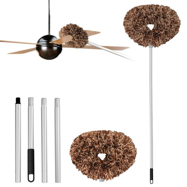 Ceiling Fan Cleaner Duster Reusable Microfiber Ceiling Fan Blade Cleaner Removable Duster with Extension Pole Adjusts 13 to 49.7 Inch for Cleaning Walls Furniture Door Window Top (Beige Brown)