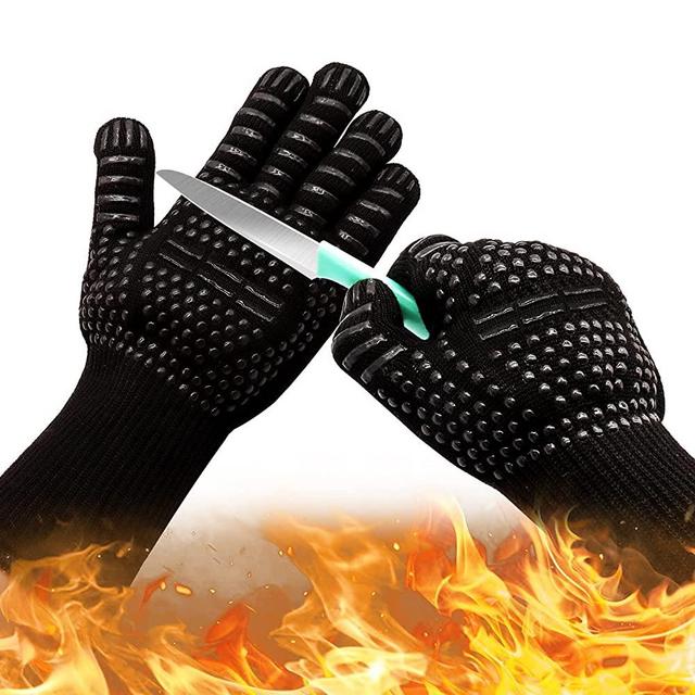 Oven Gloves 932°F Heat Resistant Gloves, XL Size Cut-Resistant Grill Gloves, Non-Slip Silicone BBQ Gloves, Kitchen Safe Cooking Gloves for Men, Oven Mitts,Smoker,Barbecue,Grilling (Black-XL)