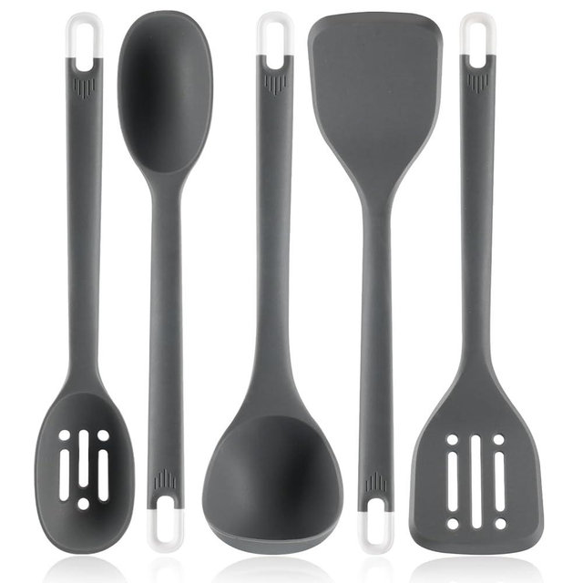 Silicone Kitchen Cooking Utensils Set: MOACC Heat Resistant 13inch Long Kitchen Gadgets, BPA Free Non Stick Rubber Cook Accessories For Food Prep, Frying, Serving, Basting (Dark Grey)
