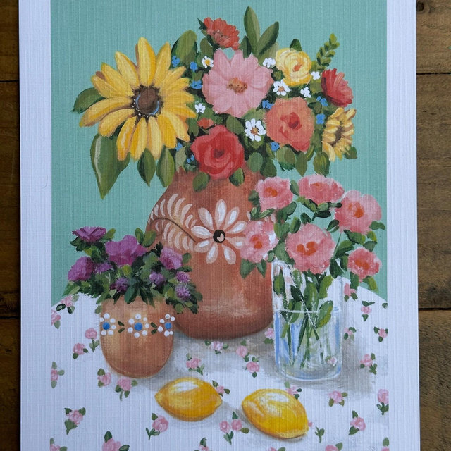 Flowers and lemons spring collection art print