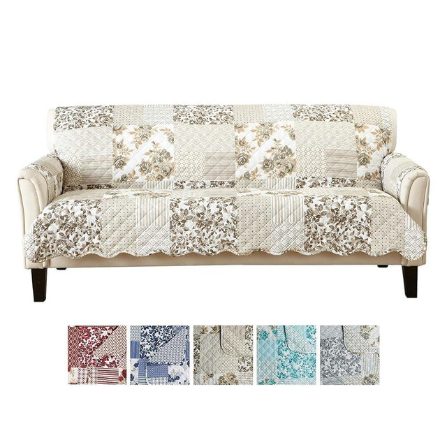 Great Bay Home Patchwork Scalloped Printed Furniture Protector Stain Resistant Sofa Cover (Sofa, Taupe)