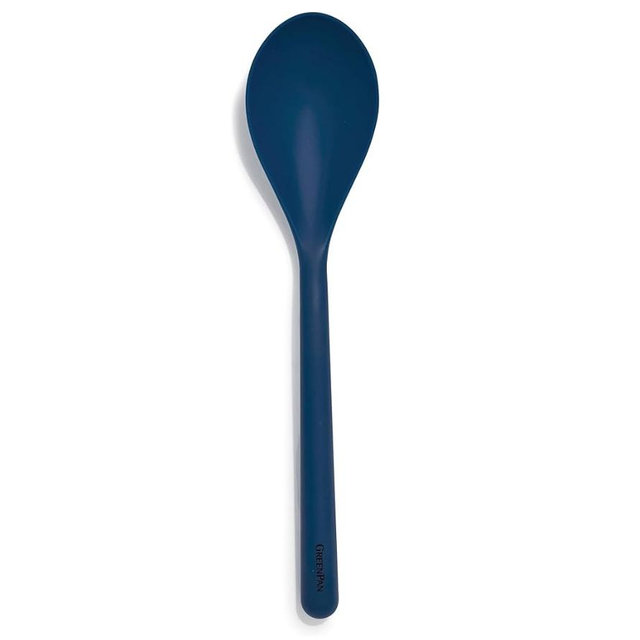 GreenPan Silicone Solid Spoon, Mixing Stirring Serving, Cooking Kitchen Utensil, Flexible Rubber Nonstick Cookware, Rigid Steel Core, Heat-Resistant, Anti-Slip Handle, BPA-Free, Dishwasher Safe, Blue