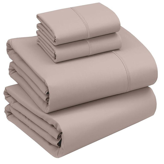 RUVANTI 100% Cotton Percale Sheets King Size – Crisp Cooling Bed Sheets for Hot Sleepers, Deep Pocket 16”, Soft Breathable & Durable Hotel-Style 4 Piece Set, Warm Mocha