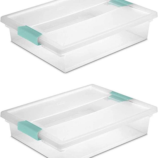 STERILITE 19638606 Large Clip Box, Clear with Blue Aquarium Latches 2 pieces (Large)