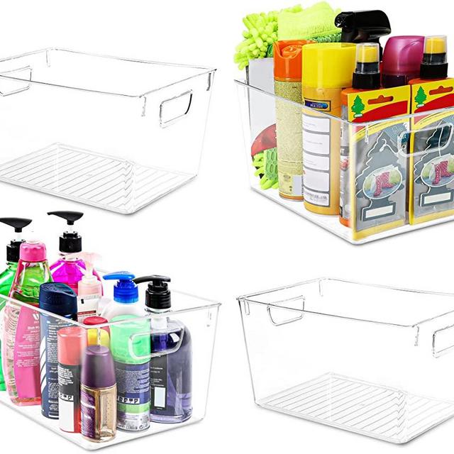 Utopia Kitchen Pantry Organization and Storage Bins - Set of 4 Pantry Organizer Bins - Large Clear Organizing Bins or Clear Storage Bins for Organization - Fridge Organizer with Built in Handles