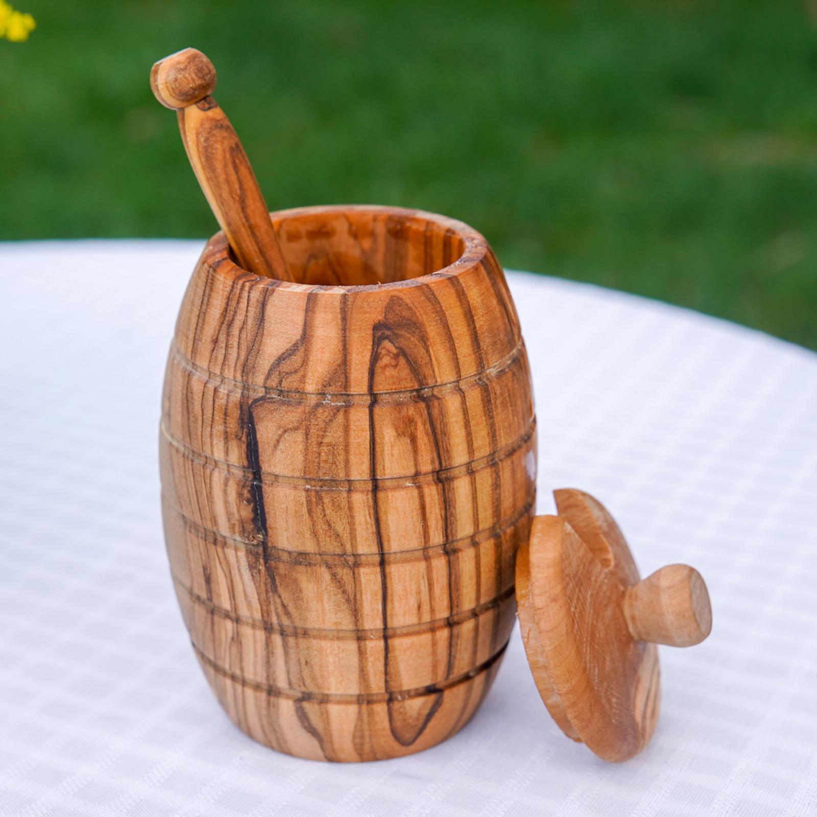 Olive Wood Honey Pot - Thumbnail 2