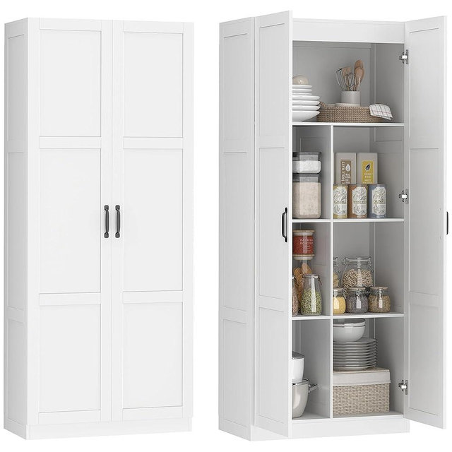 HOMCOM 71" Tall Kitchen Pantry Cabinet with Soft-Close Hinges, Modern Farmhouse Freestanding Pantry Storage Cabinet with 2 Framed Doors, 4 Adjustable Shelves, White