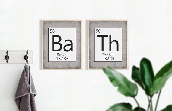 Set of 2 - PRINTABLE Bathroom Art - Periodic Table - Science Art - Nerd Art - BATH - Digital Art - Washroom Decor - Housewarming Gift