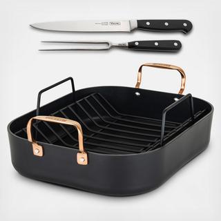 Hard Anodized Nonstick Roaster with Carving Set & Copper Handles