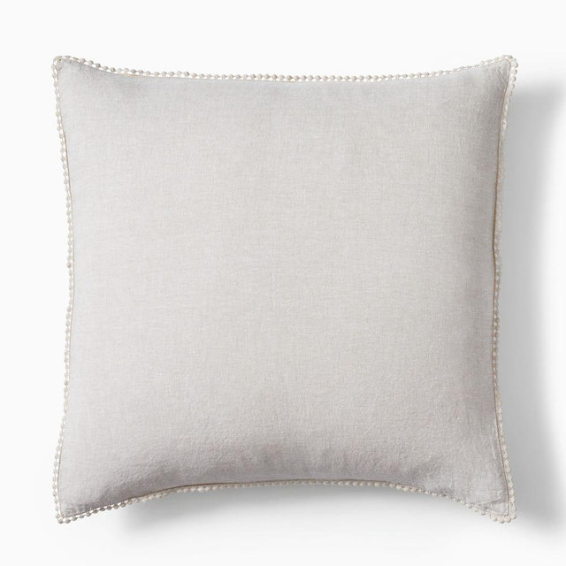 European Flax Linen Pom Pom, Euro Sham, Natural Flax