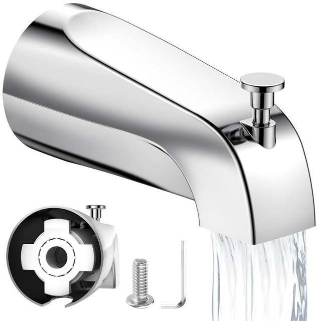 Tub Spout with Diverter – Slip-Fit Bathtub Faucet Spout Replacement, 1/2” Copper Pipe Connection, Easy to Install, Universal for Bathroom Shower (Chrome)