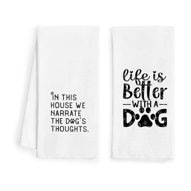 WFSM Dog Gifts Kitchen Towels Set of 2 - Dog Decor & Hand Towels, 16x24 Inches (Grey)