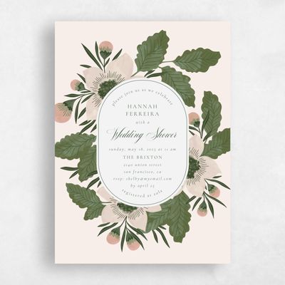 Linen, Beige Wedding Wedding Shower Invitation - Gem Portrait
