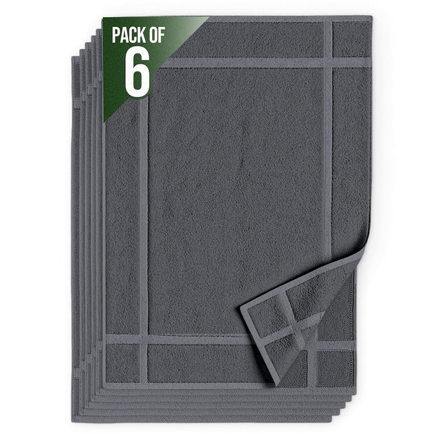 Pearl Linens 100% Ring Spun Cotton Bath Mat (Pack of 6) 20 x 30 Inch, Washable, Soft & Absorbent Terry Bathroom Floor Mat – Not Bathroom Rugs – Quick-Dry After Shower Bath Mat, 687 GSM, Dark Grey
