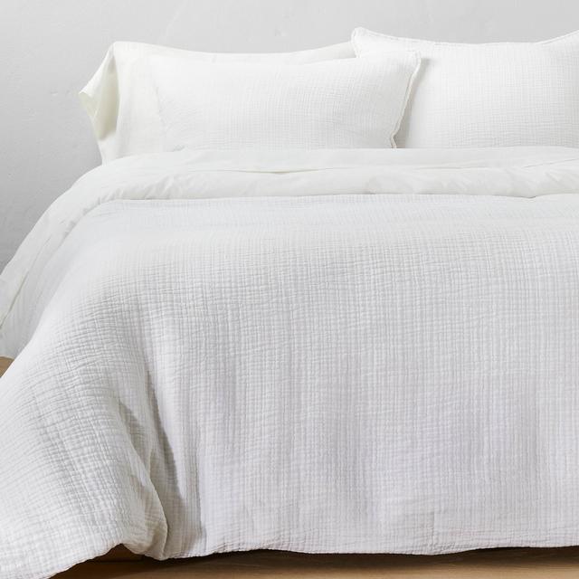 Full/Queen Textured Chambray Cotton Duvet & Sham Set White - Casaluna™