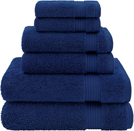 6 Piece Bathroom Towel Set Navy, Luxury Hotel Spa Quality Soft Absorbent 600 GSM After Shower Towels Clearance Set, 2 Bath Towels-2 Hand Towels-2 Washcloths, Navy Blue