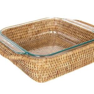 Artifacts Trading Co. Rattan Square Baker Basket with Pyrex- Honey Brown