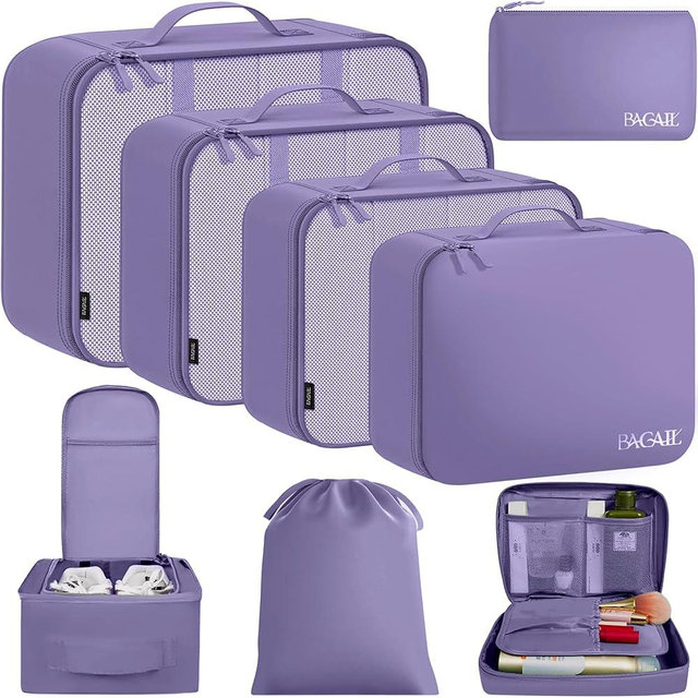 BAGAIL 8 Set Packing Cubes Luggage Packing Organizers for Travel Accessories-Dusty Purple