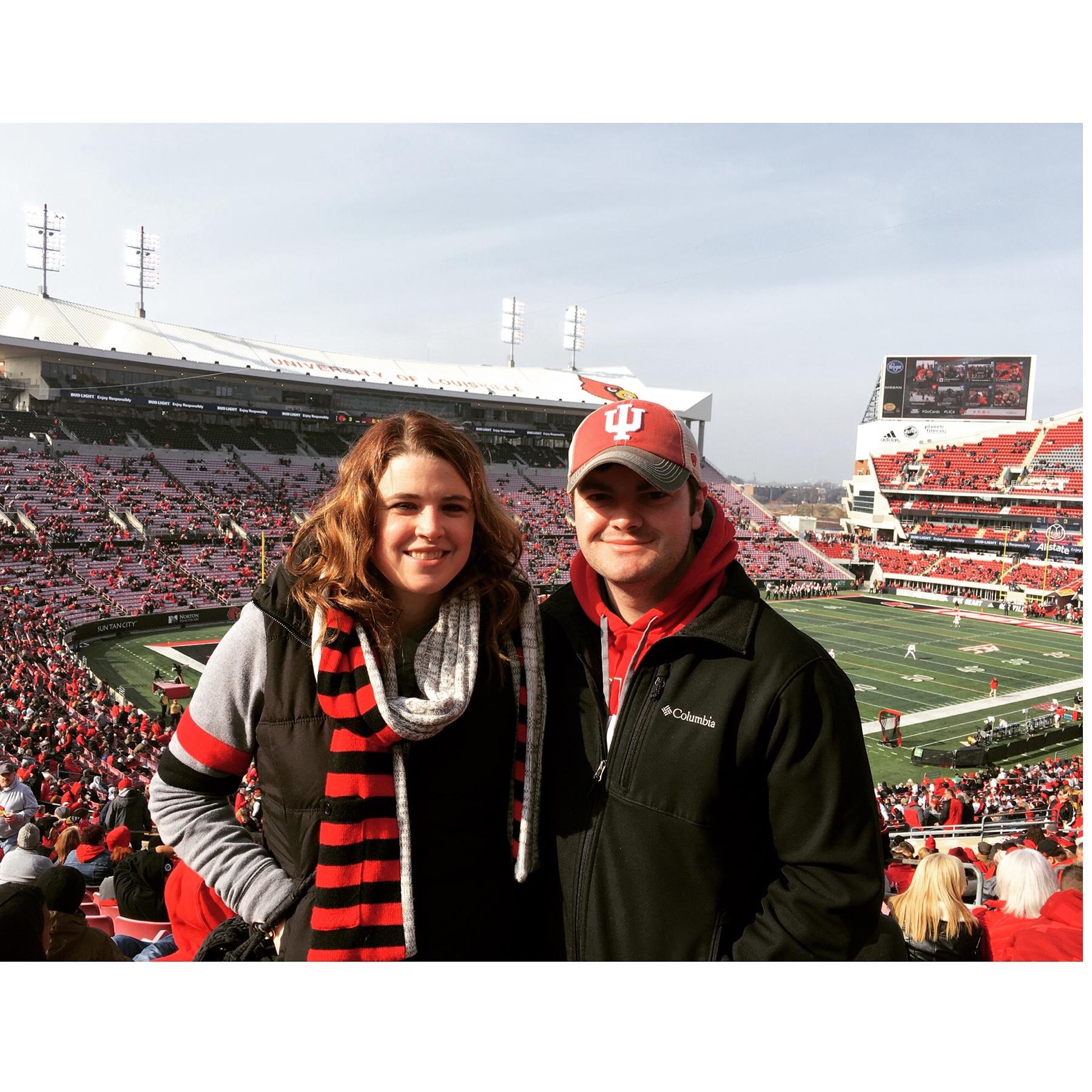 U of L football game, even though Aaron wore IU gear