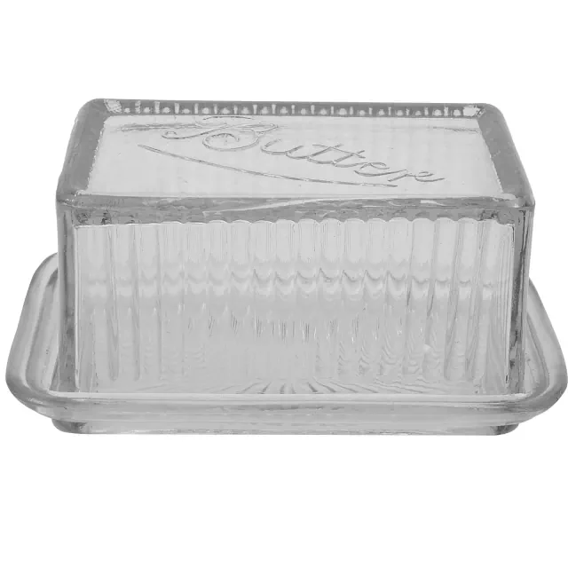 Storied Home Clear Pressed Glass Butter Dish with Lid
