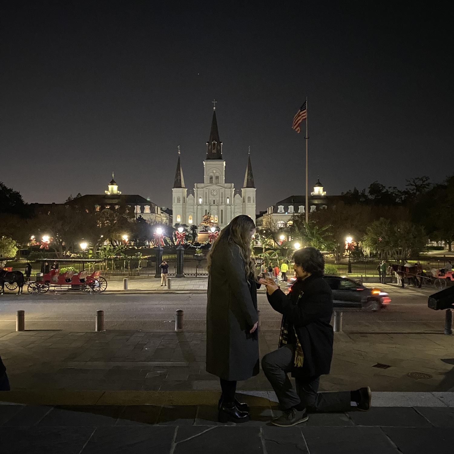 Our engagement in front of Jackson Square!
