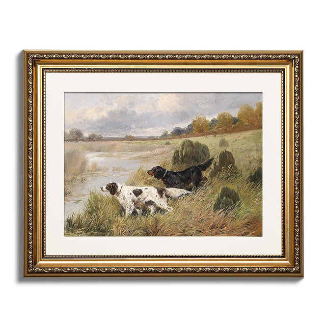 ARPEOTCY Vintage Gold Framed Wall Art, Retro River Landscape Paintings, Canvas Prints Artwork with Antique Frame, Victorian Wall Picture Decor for Room Gallery Living Room, 13x16 inch