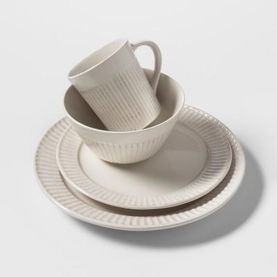 16pc Stoneware Carved Lines Dinnerware Set White - Threshold™