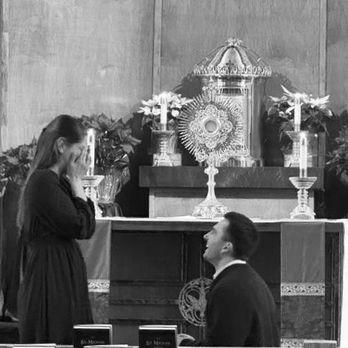 Jack proposed to Hannah in the Catholic Center at the University of Vermont on February 15, 10 years to the date after Hannah was recieved into the Church.