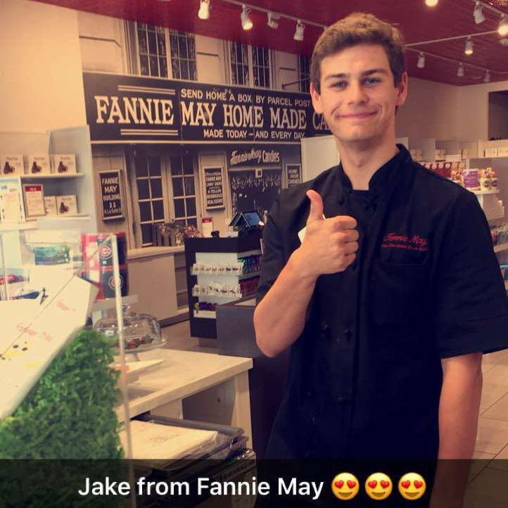 We met each other for the first time at Jake's first job at Fannie May Candies.