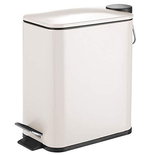mDesign 5 Liter Rectangular Small Steel Step Trash Can Wastebasket, Garbage Container Bin for Bathroom, Powder Room, Bedroom, Kitchen, Craft Room, Office - Removable Liner Bucket - Cream/Beige