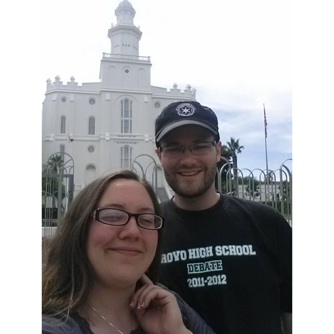 Back in 2014 we took this picture outside of the St. George temple, not knowing 5 years later it's where we would get married.