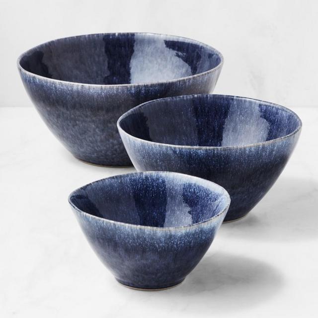 Cyprus Reactive Glaze Mixing Bowls, Set of 3, Blue