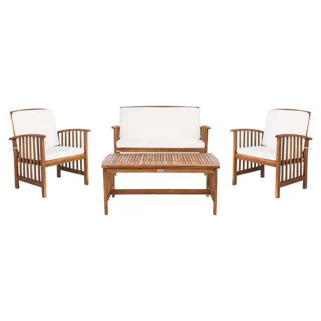 Rocklin Teak Brown 4-Piece Wood Patio Conversation Set with Beige Cushions