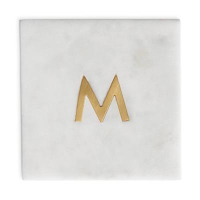 Marble & Brass Monogram Coasters, M