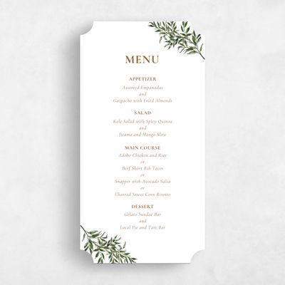 White Ticket Wedding Menu - Keely