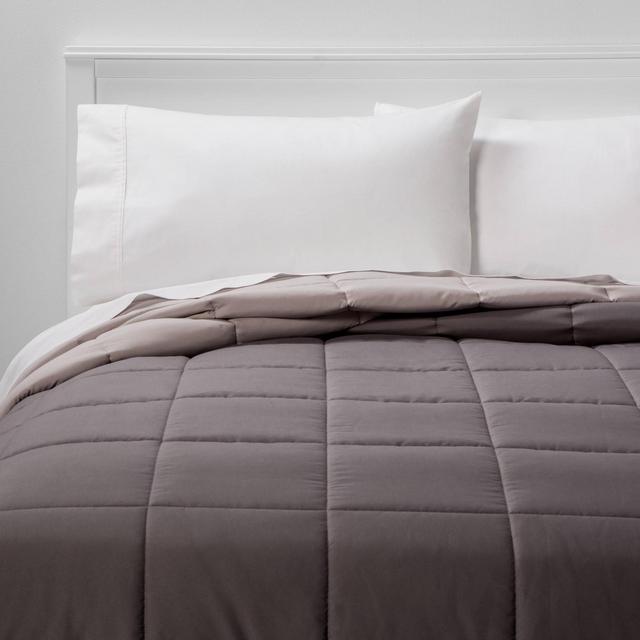 Full/Queen Reversible Microfiber Solid Comforter Dark Gray/Light Gray - Room Essentials™