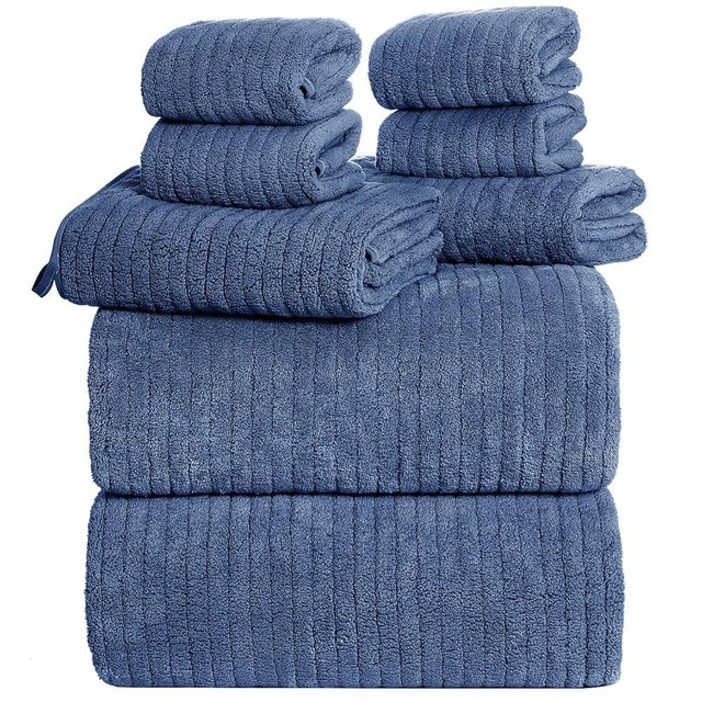 Lunoku Oversized Bath Towels 8 Piece Towel Set, 2 Extra Large Bath Sheets, 2 Hand, 4 Washcloths, Luxury Soft Super Absorbent Thick Shower Towels for Bathroom, Spa & Hotel, Quick Dry, Electric Blue