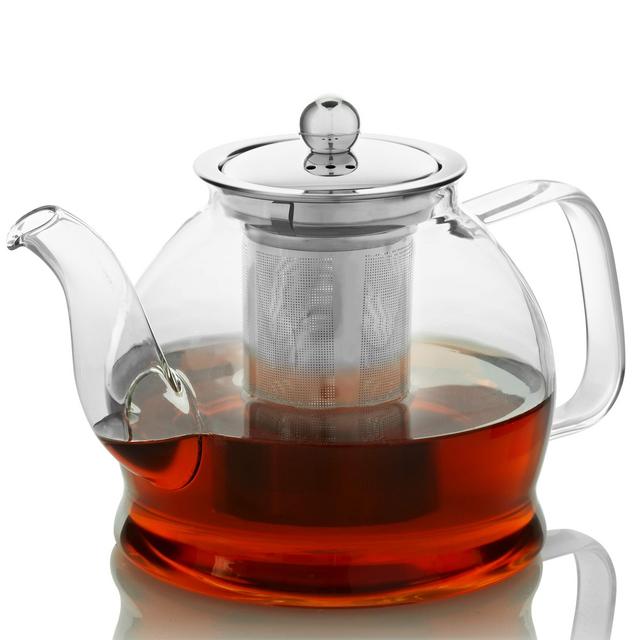 Teapot with Infuser for Loose Tea - 33oz, 4 Cup Tea Infuser, Clear Glass Tea Kettle Pot with Strainer Warmer - Loose Leaf, Iced Tea Maker Brewer