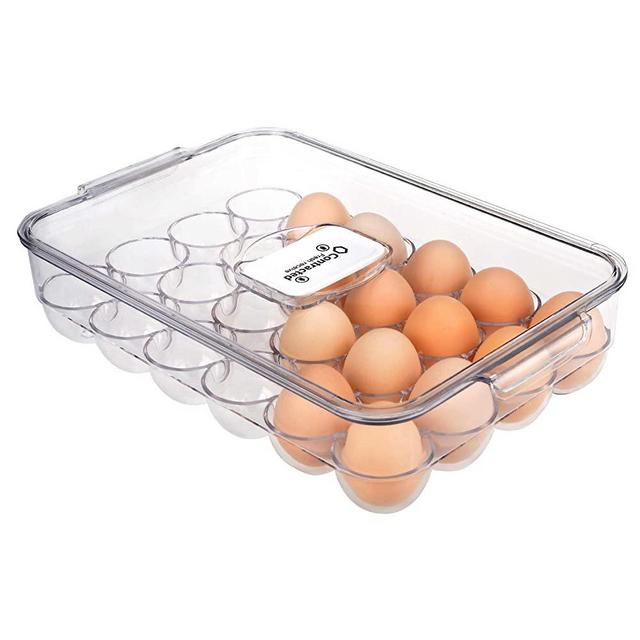 Ambergron 24 Eggs Holder for Refrigerator, Plastic Egg Containers Organizer for Fridge Kitchen Countertop, BPA-Free, Clear