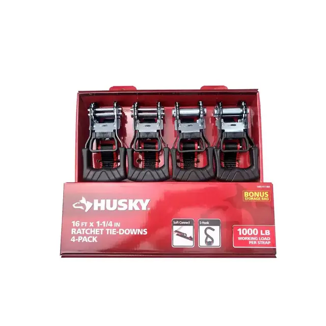 16 ft. 1.25 in. Ratchet Tie-Down Straps with S-Hook (4-Pack)